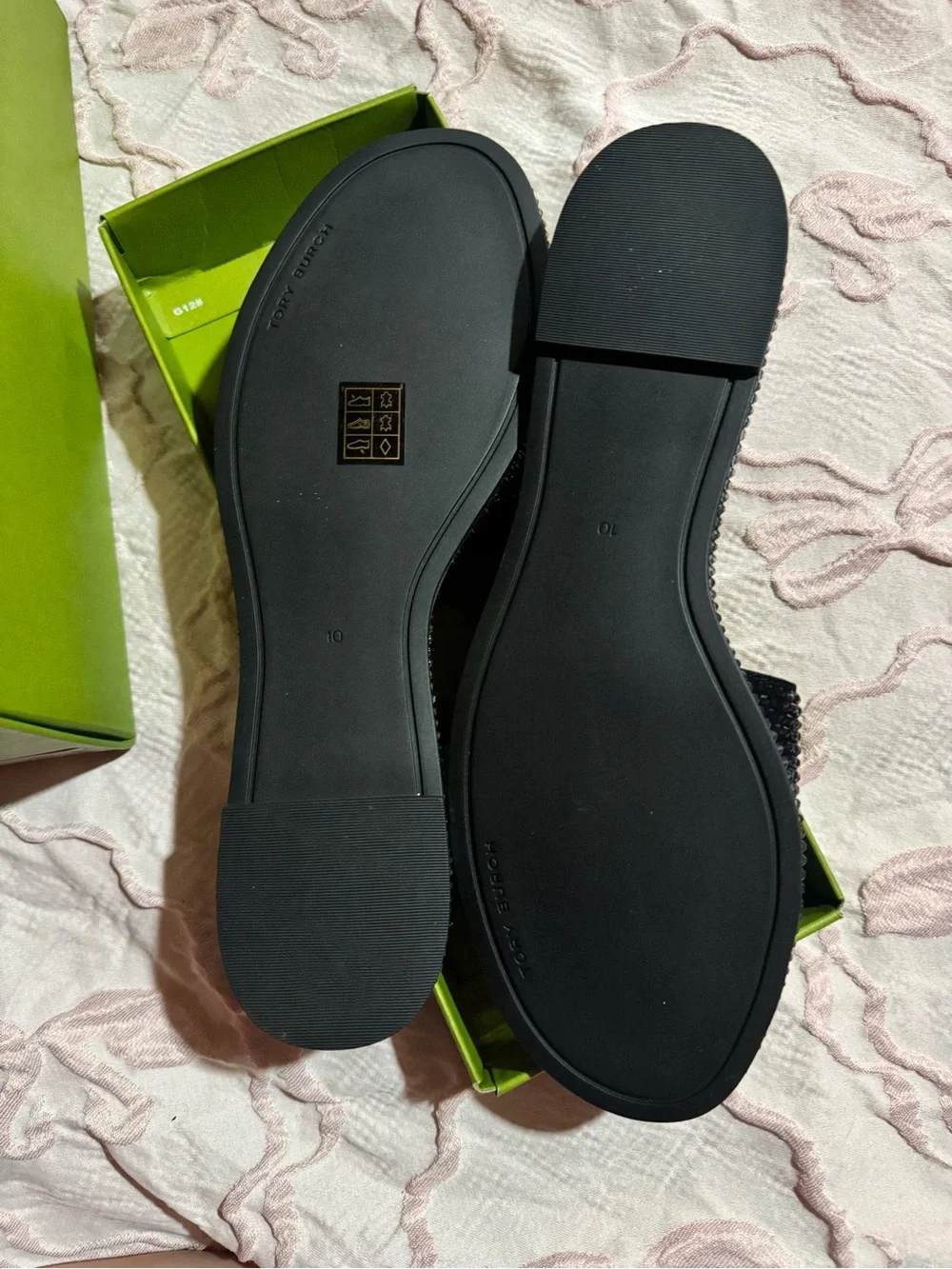 Tory Burch Black Crystal-Embellished Logo Slide Mules